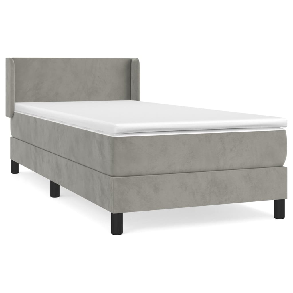 Κρεβάτι Boxspring με Στρώμα Ανοιχτό Γκρι 90x190 εκ. Βελούδινο - Pakobazaar