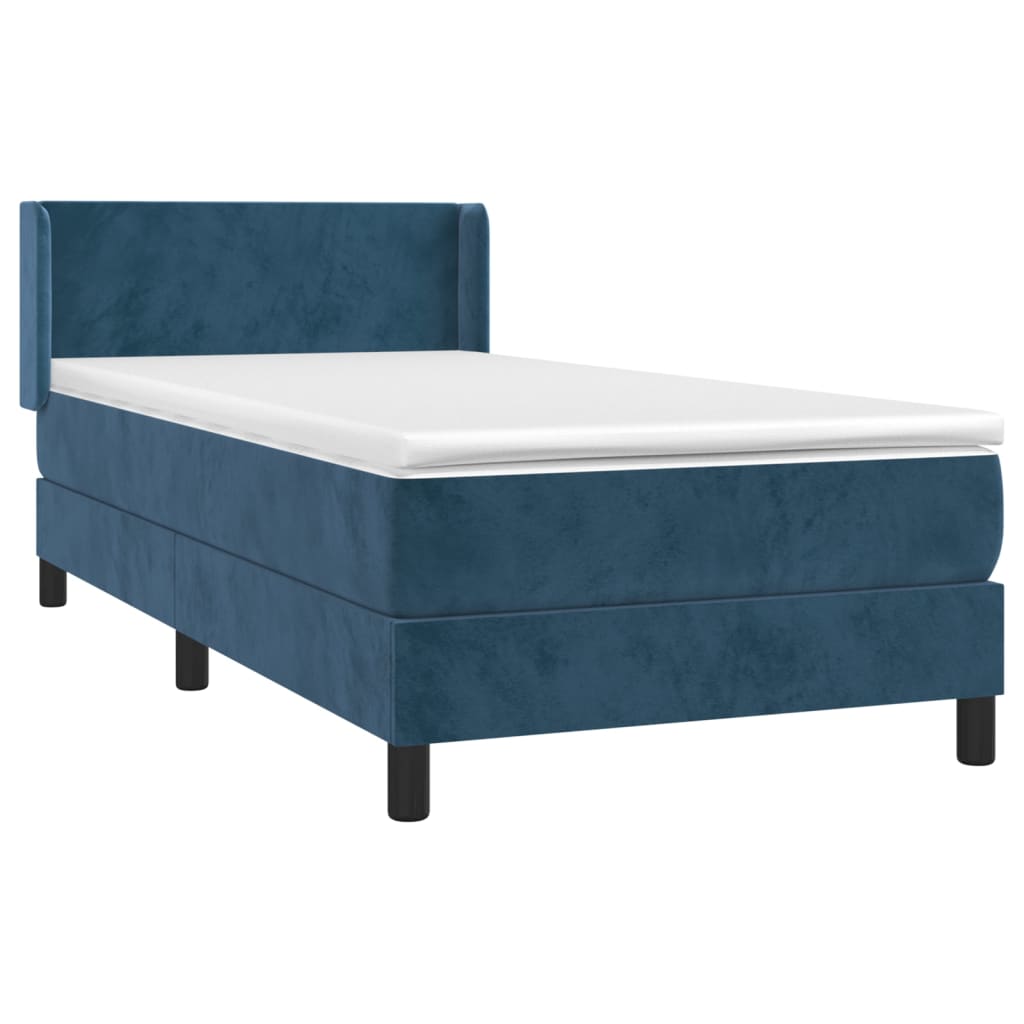 Κρεβάτι Boxspring με Στρώμα Σκούρο Μπλε 90x190 εκ. Βελούδινο