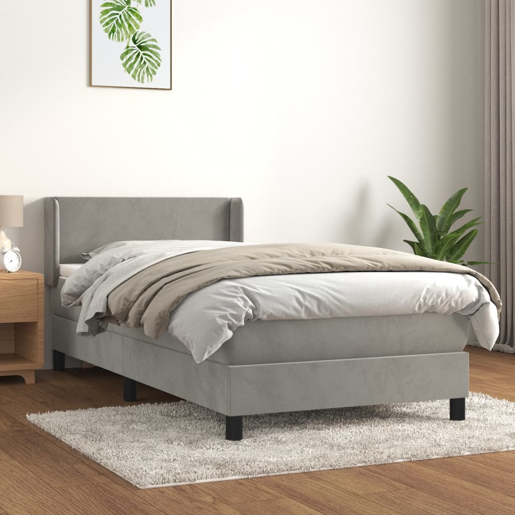 Κρεβάτι Boxspring με Στρώμα Ανοιχτό Γκρι 90x200 εκ. Βελούδινο - Pakobazaar