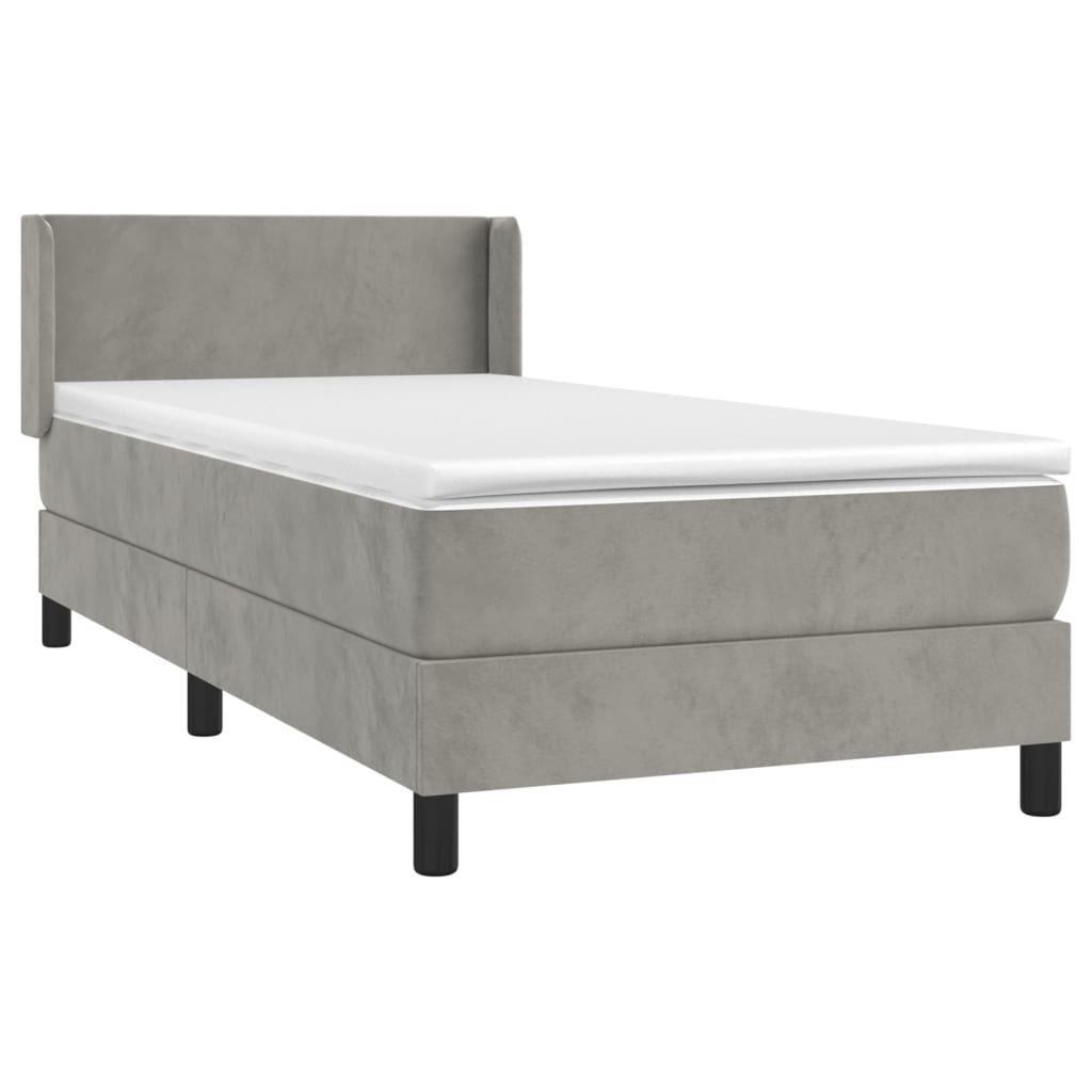 Κρεβάτι Boxspring με Στρώμα Ανοιχτό Γκρι 100x200 εκ. Βελούδινο - Pakobazaar