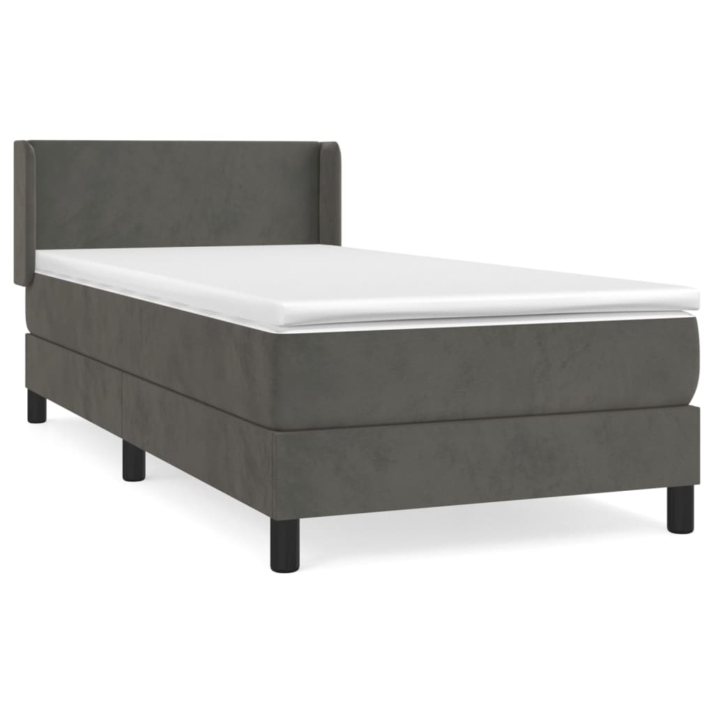 Κρεβάτι Boxspring με Στρώμα Σκούρο Γκρι 100x200 εκ. Βελούδινο
