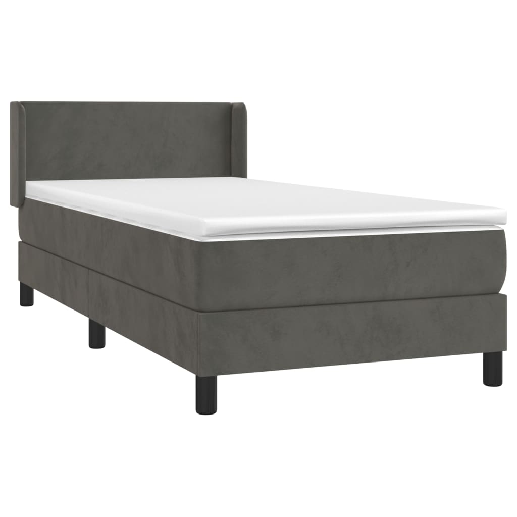 Κρεβάτι Boxspring με Στρώμα Σκούρο Γκρι 100x200 εκ. Βελούδινο