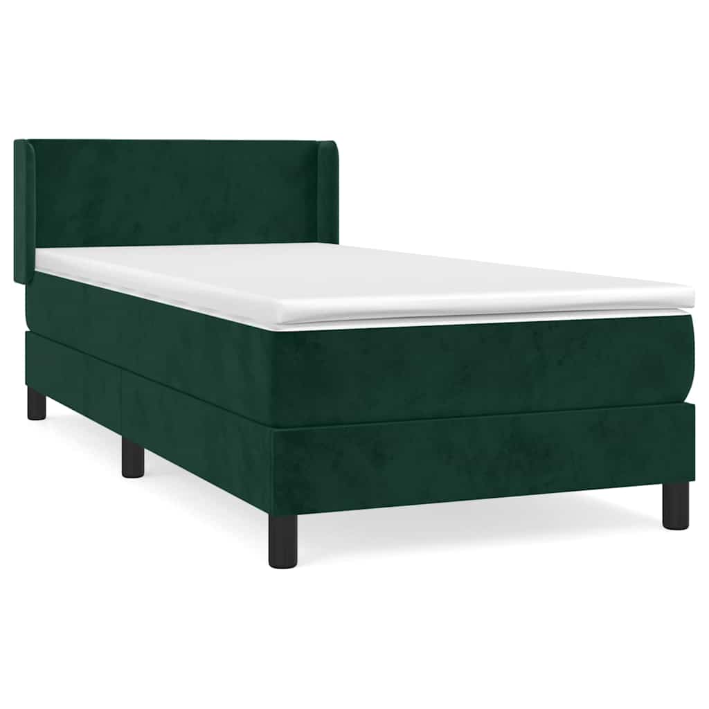 Κρεβάτι Boxspring με Στρώμα Σκούρο Πράσινο 100x200εκ. Βελούδινο