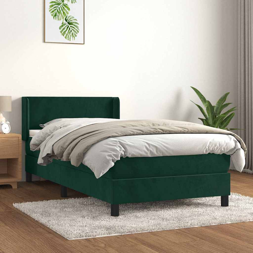 Κρεβάτι Boxspring με Στρώμα Σκούρο Πράσινο 100x200εκ. Βελούδινο