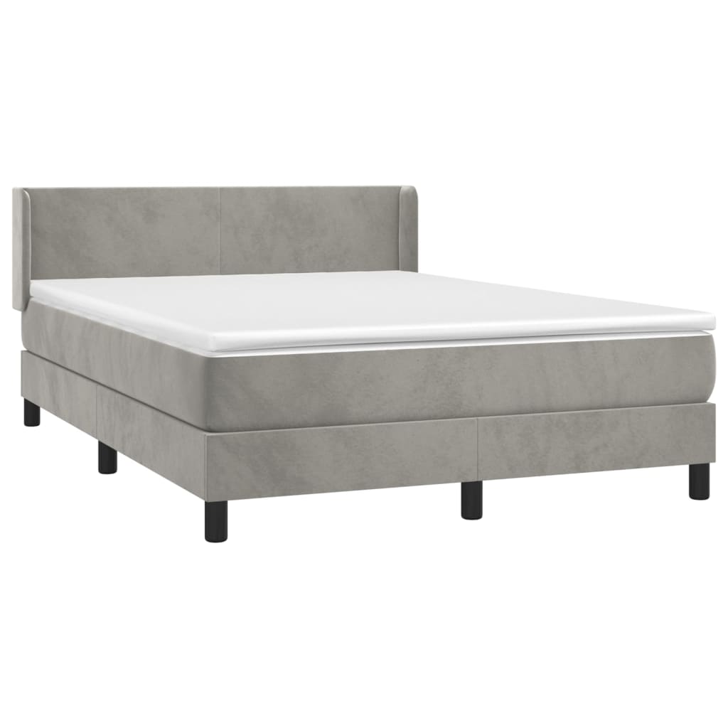 Κρεβάτι Boxspring με Στρώμα Ανοιχτό Γκρι 140x190 εκ. Βελούδινο