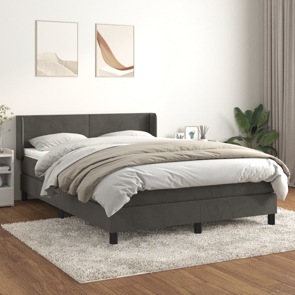 Κρεβάτι Boxspring με Στρώμα Σκούρο Γκρι 140x190 εκ. Βελούδινο - Pakobazaar