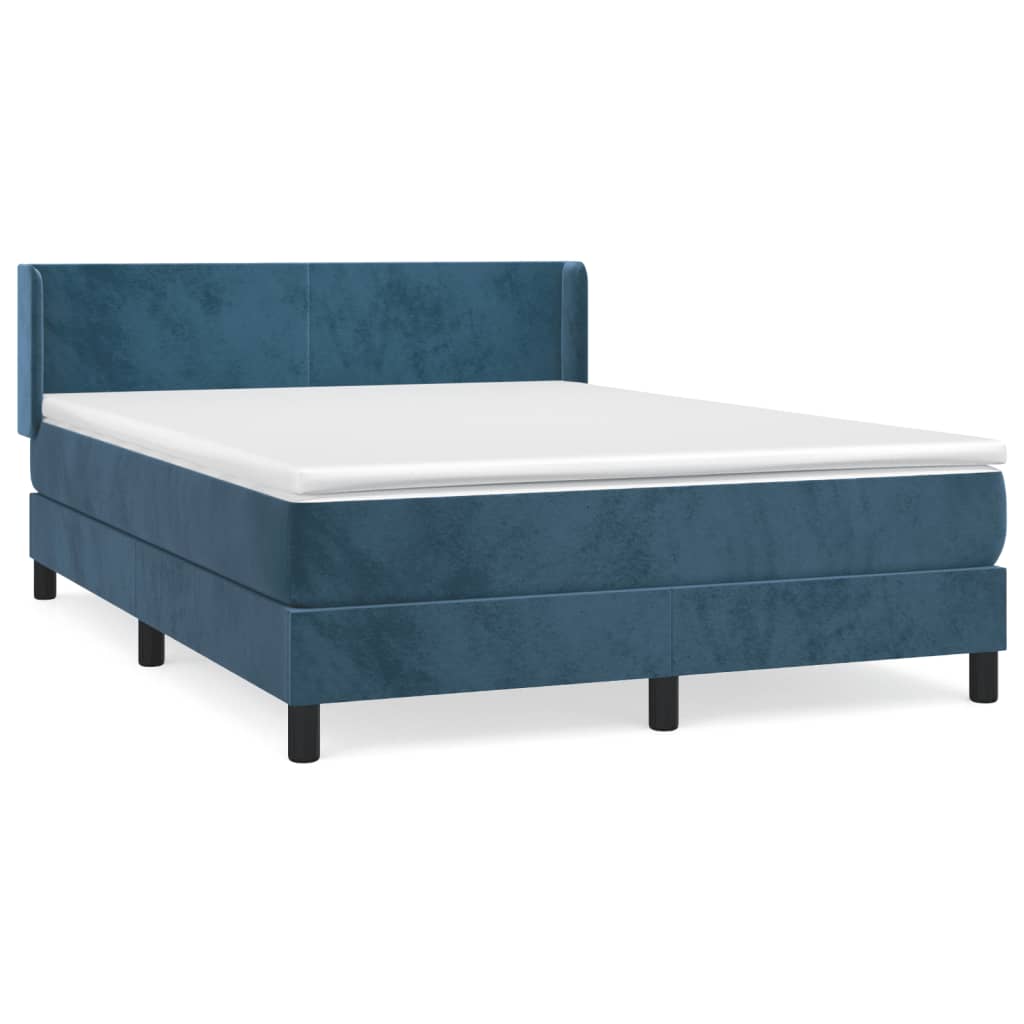 Κρεβάτι Boxspring με Στρώμα Σκούρο Μπλε 140x190 εκ. Βελούδινο