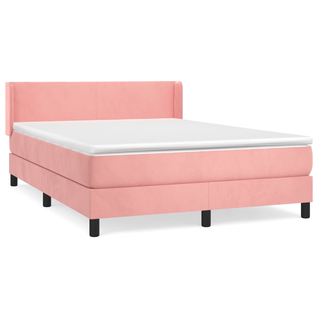 Κρεβάτι Boxspring με Στρώμα Ροζ 140x190 εκ. Βελούδινο