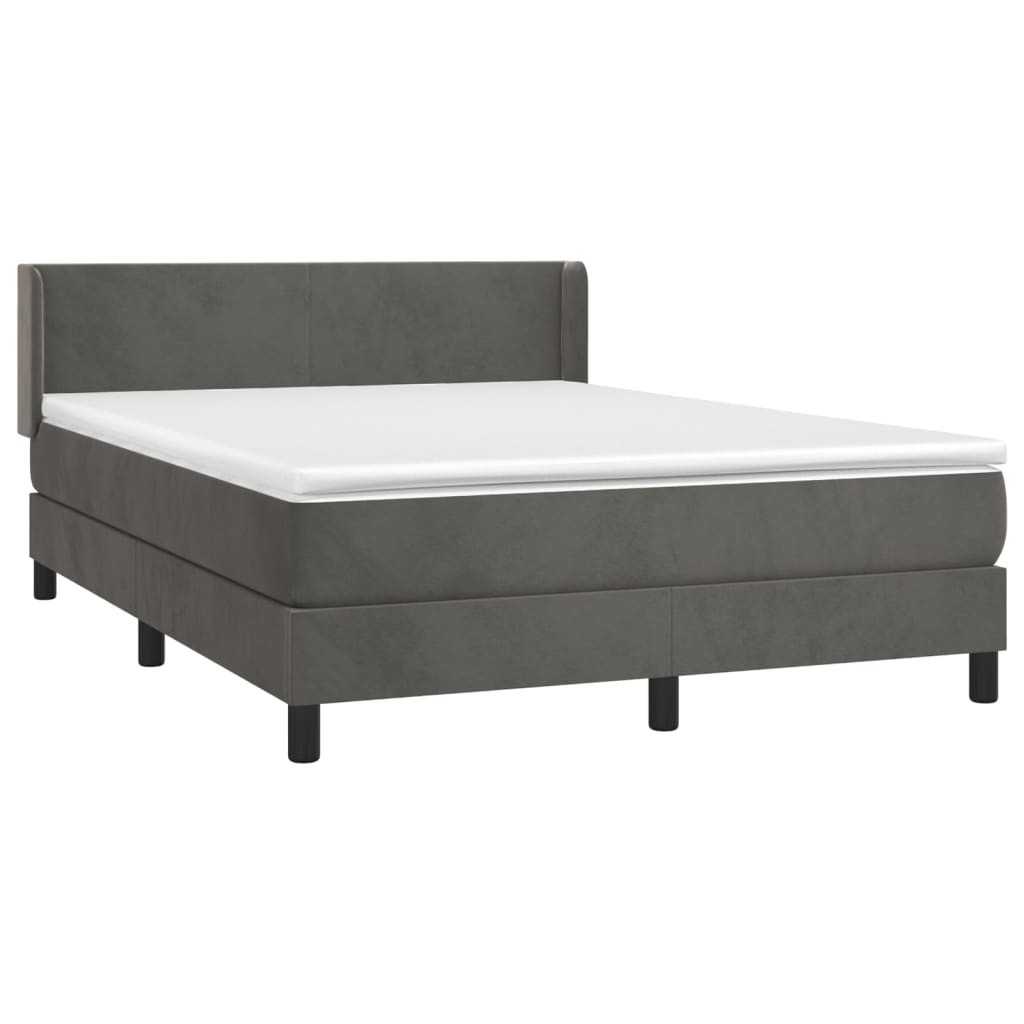 Κρεβάτι Boxspring με Στρώμα Σκούρο Γκρι 140x200 εκ. Βελούδινο - Pakobazaar