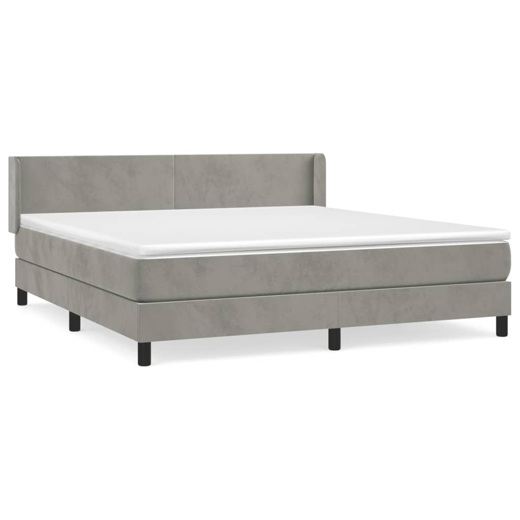 Κρεβάτι Boxspring με Στρώμα Ανοιχτό Γκρι 160x200 εκ. Βελούδινο - Pakobazaar