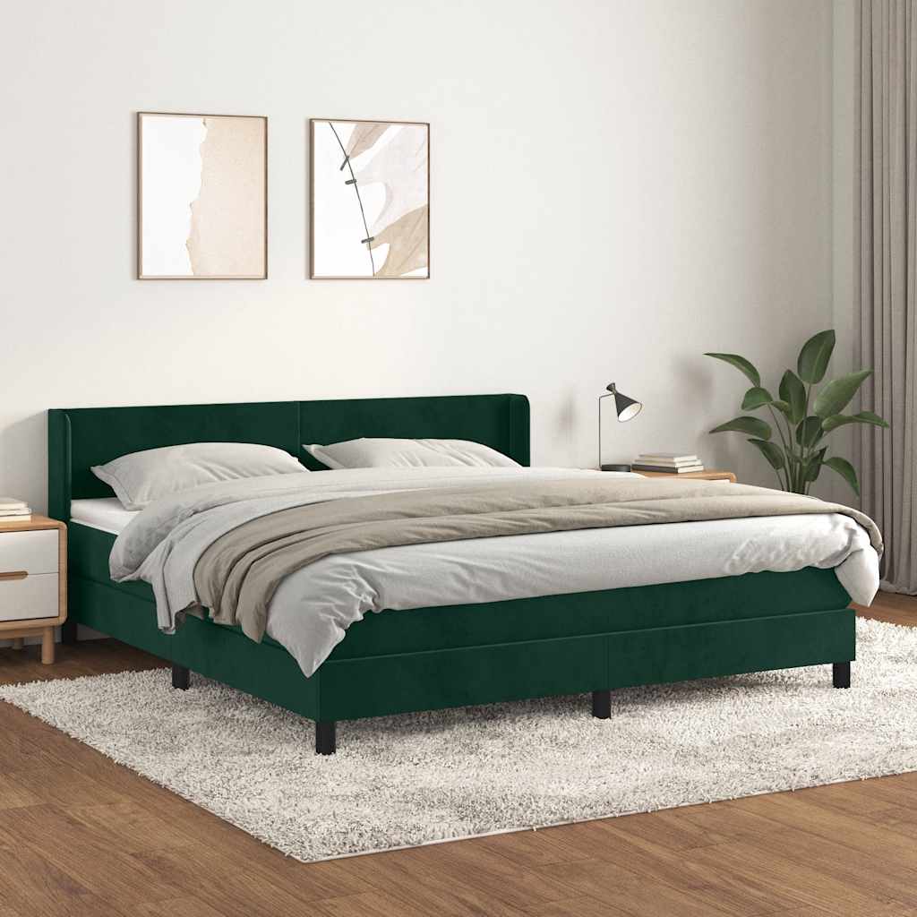 Κρεβάτι Boxspring με Στρώμα Σκούρο Πράσινο 160x200εκ. Βελούδινο