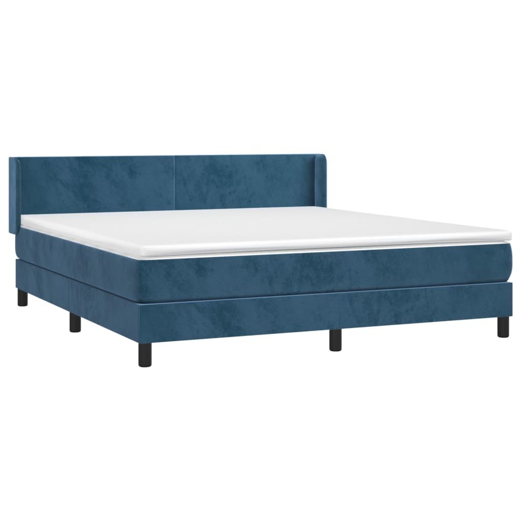 Κρεβάτι Boxspring με Στρώμα Σκούρο Μπλε 160x200 εκ. Βελούδινο