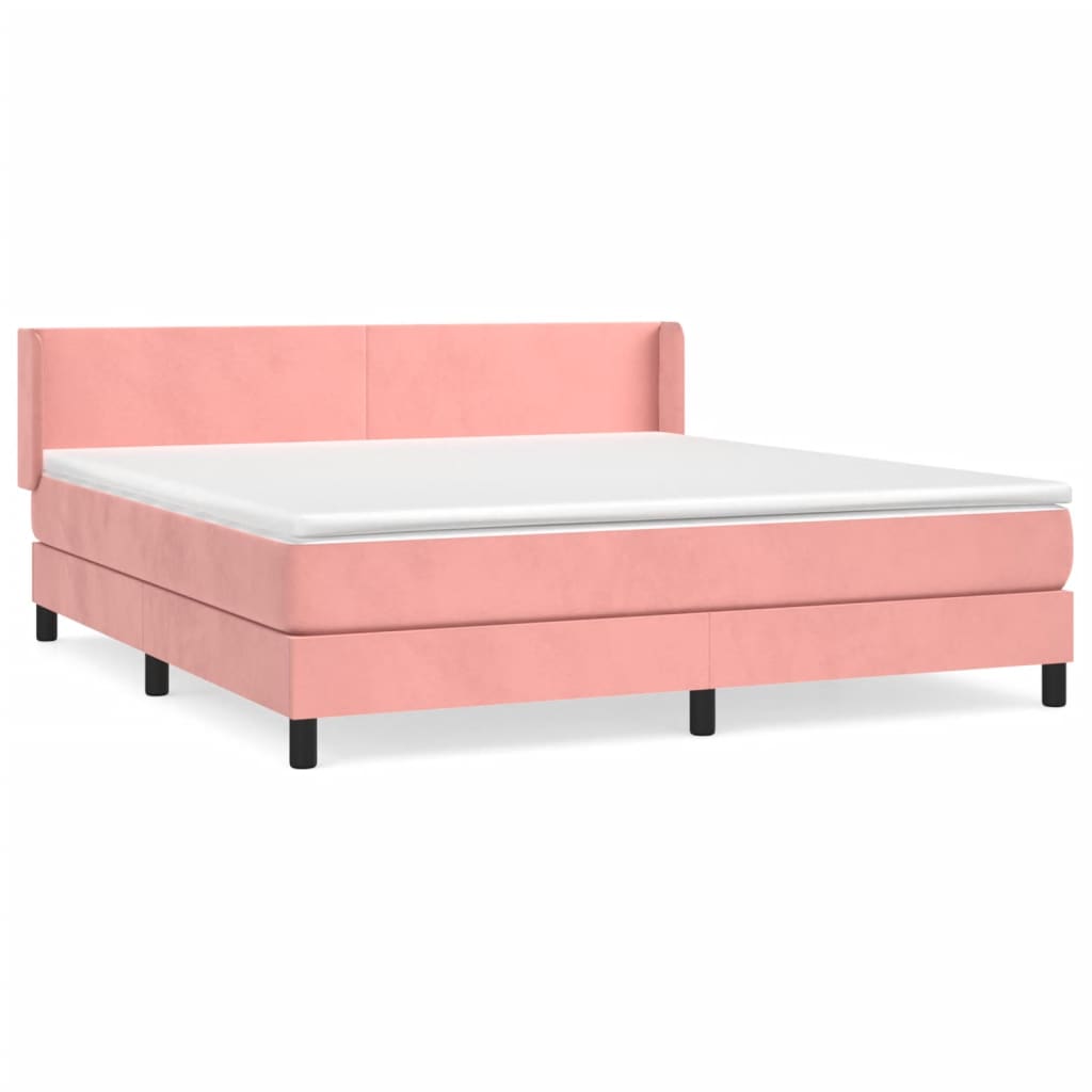 Κρεβάτι Boxspring με Στρώμα Ροζ 160x200 εκ. Βελούδινο