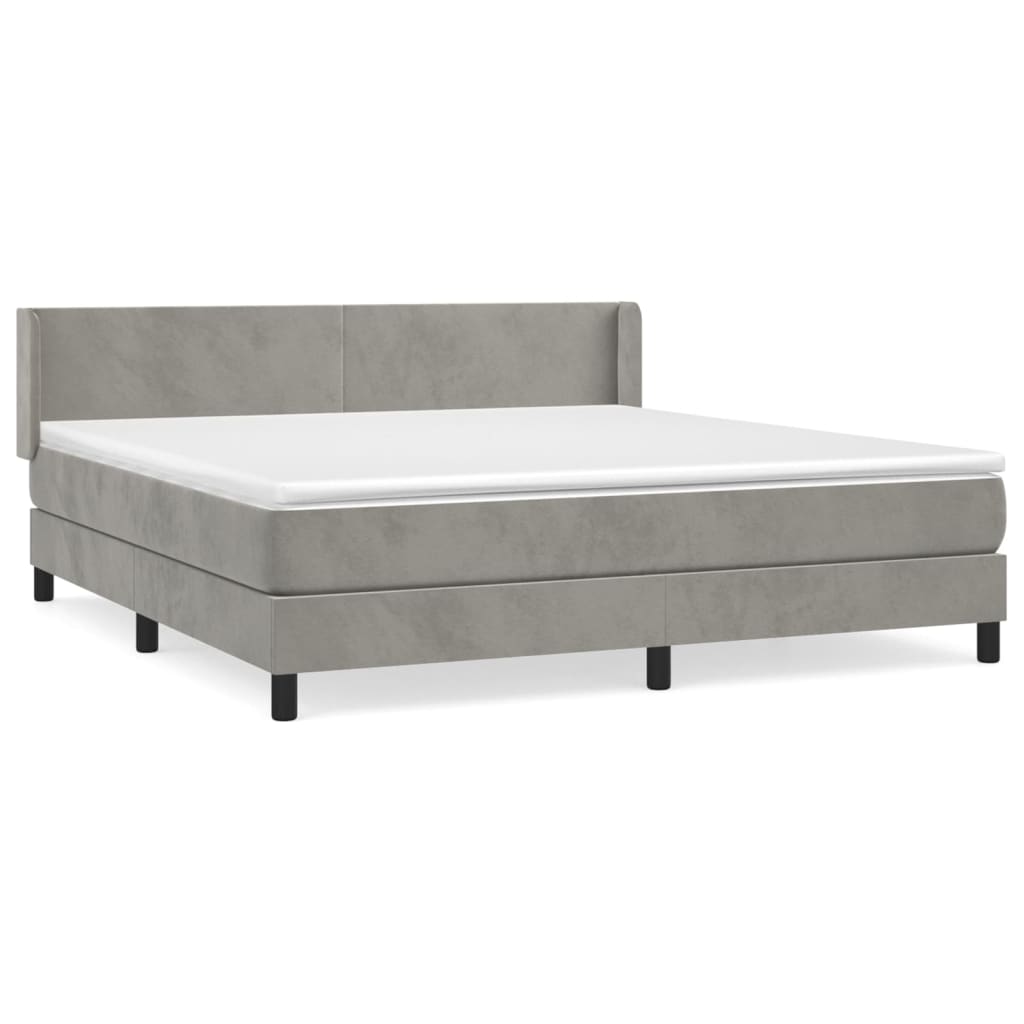 Κρεβάτι Boxspring με Στρώμα Ανοιχτό Γκρι 180x200 εκ. Βελούδινο - Pakobazaar