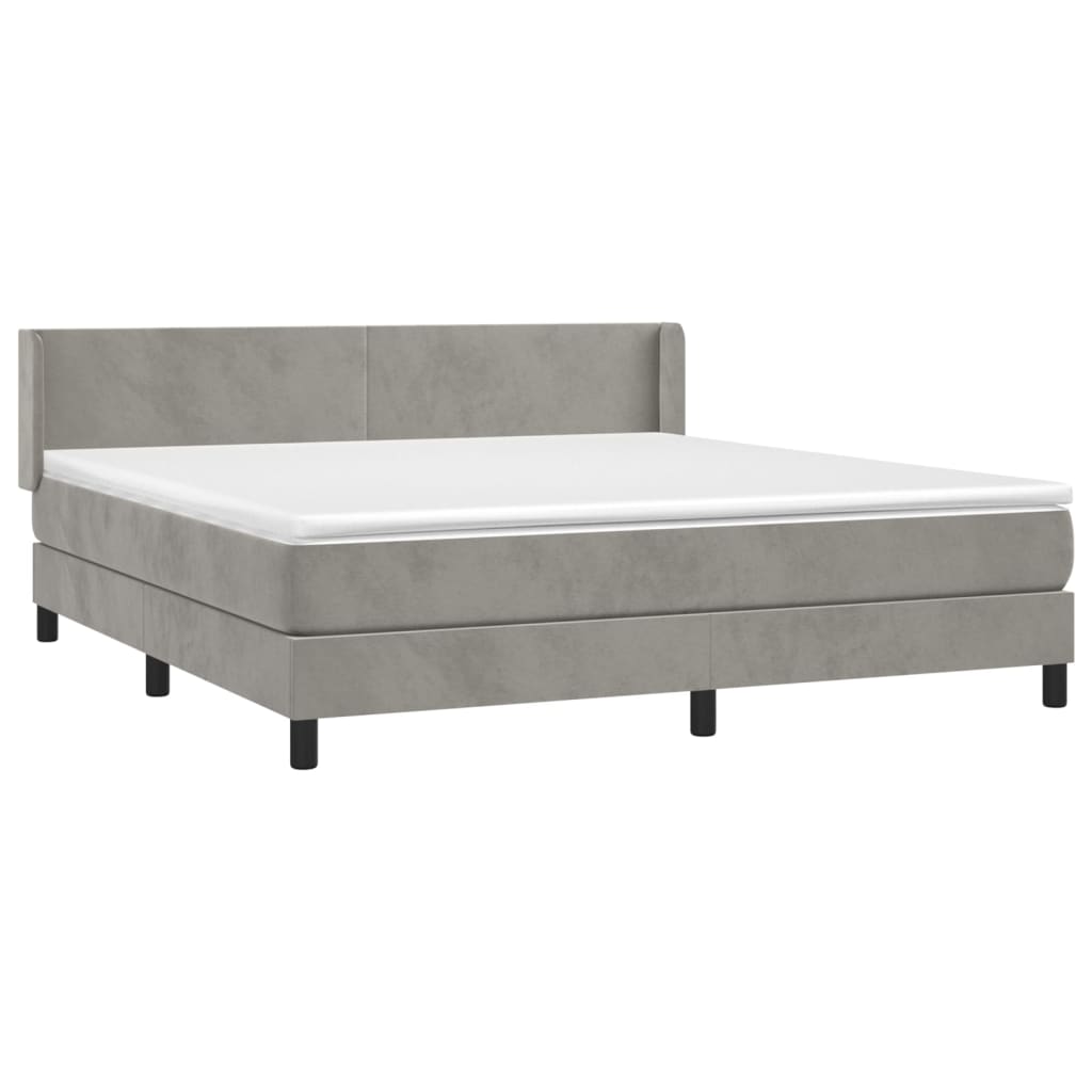 Κρεβάτι Boxspring με Στρώμα Ανοιχτό Γκρι 180x200 εκ. Βελούδινο - Pakobazaar