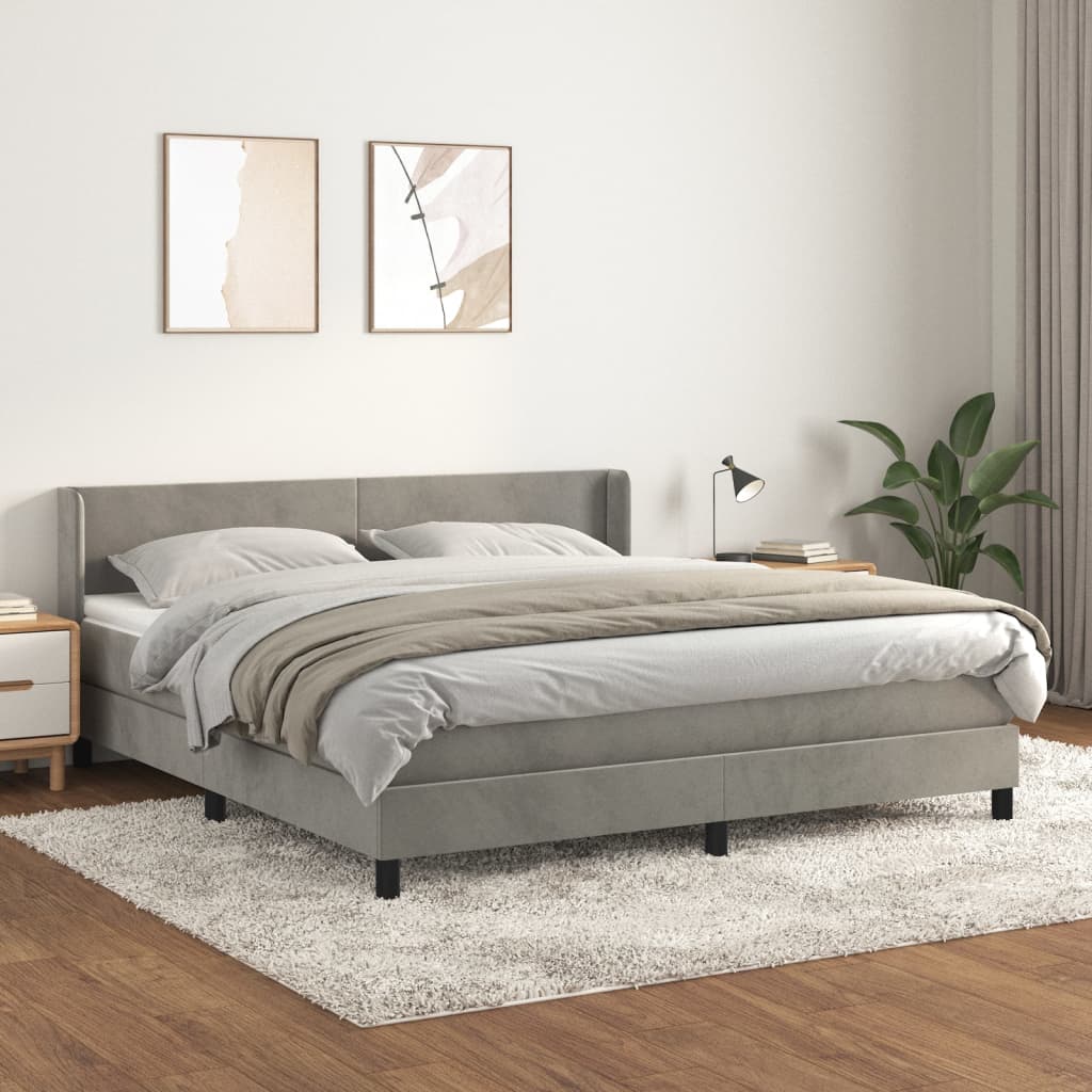 Κρεβάτι Boxspring με Στρώμα Ανοιχτό Γκρι 180x200 εκ. Βελούδινο - Pakobazaar