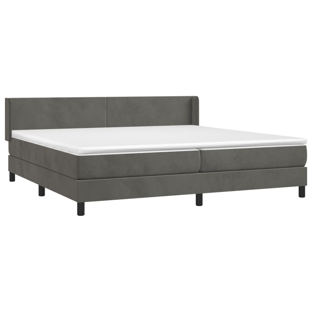 Κρεβάτι Boxspring με Στρώμα Σκούρο Γκρι 200x200 εκ. Βελούδινο