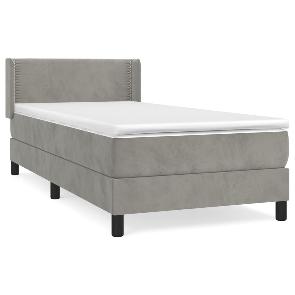 Κρεβάτι Boxspring με Στρώμα Ανοιχτό Γκρι 80x200 εκ. Βελούδινο