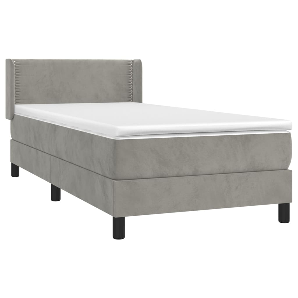 Κρεβάτι Boxspring με Στρώμα Ανοιχτό Γκρι 80x200 εκ. Βελούδινο