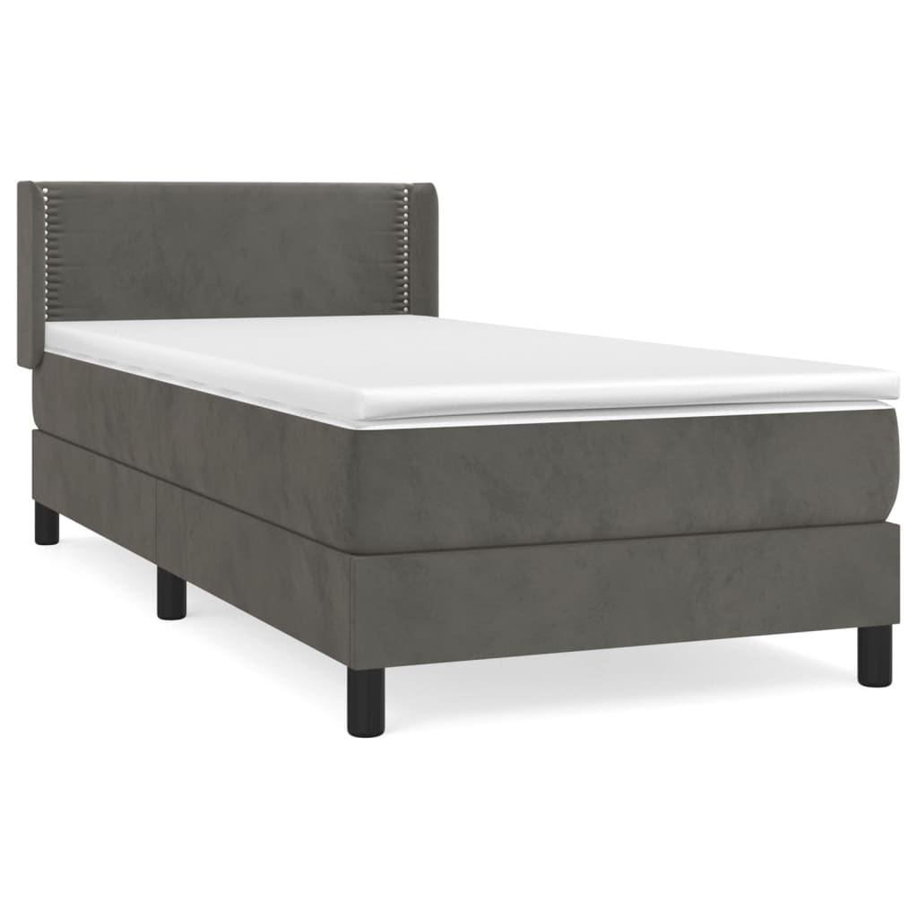 Κρεβάτι Boxspring με Στρώμα Σκούρο Γκρι 80x200 εκ. Βελούδινο - Pakobazaar