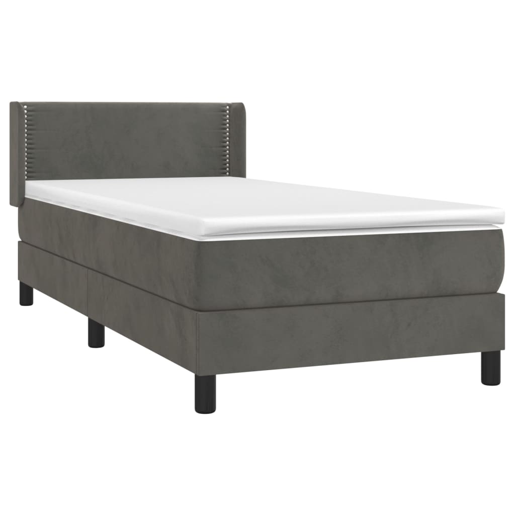 Κρεβάτι Boxspring με Στρώμα Σκούρο Γκρι 80x200 εκ. Βελούδινο - Pakobazaar