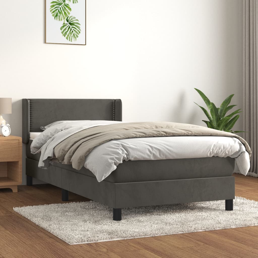 Κρεβάτι Boxspring με Στρώμα Σκούρο Γκρι 80x200 εκ. Βελούδινο - Pakobazaar