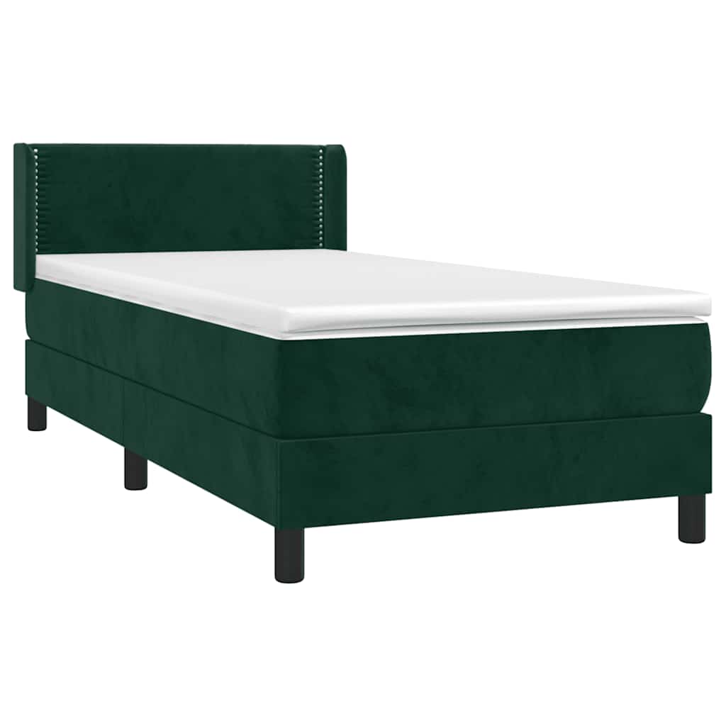Κρεβάτι Boxspring με Στρώμα Σκούρο Πράσινο 90x190 εκ. Βελούδινο - Pakobazaar