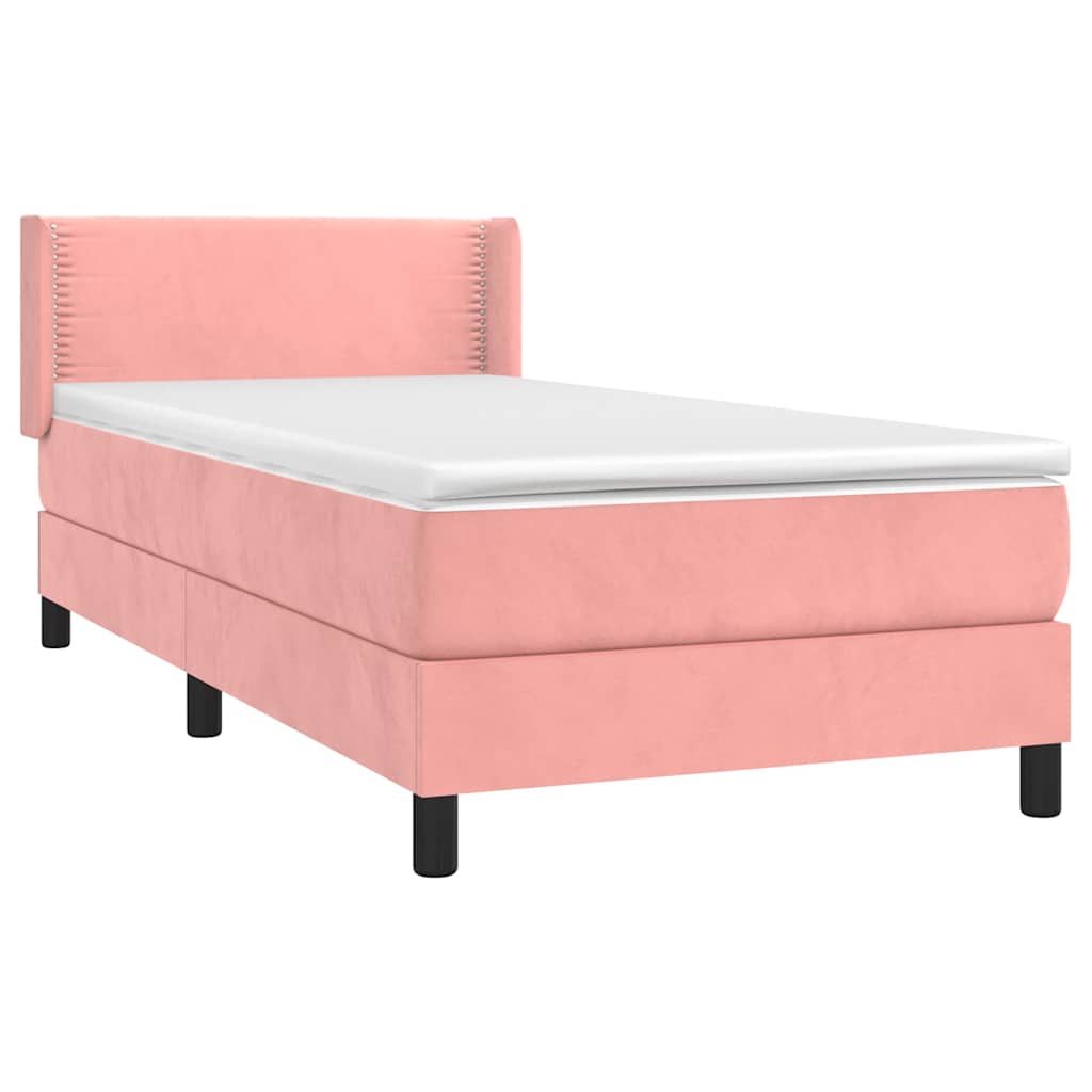 Κρεβάτι Boxspring με Στρώμα Ροζ 90x190 εκ. Βελούδινο - Pakobazaar