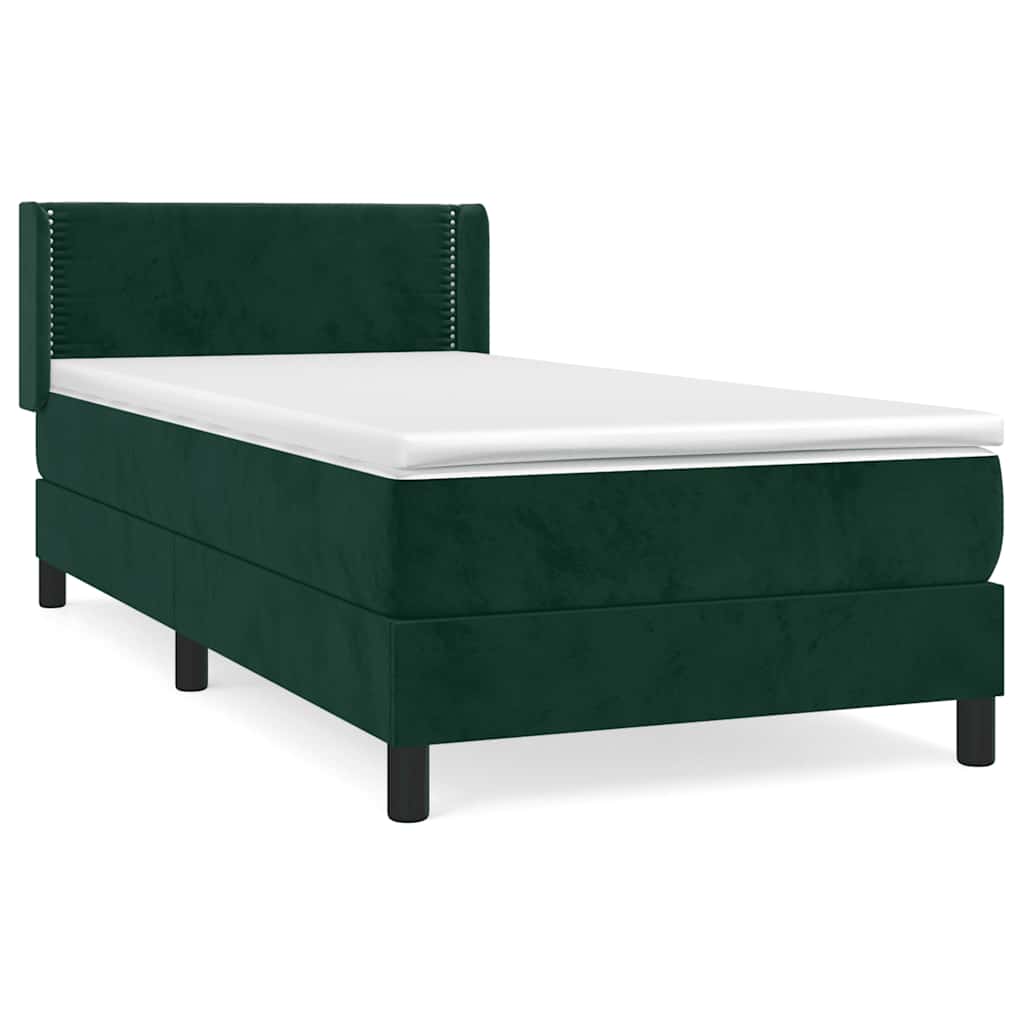 Κρεβάτι Boxspring με Στρώμα Σκούρο Πράσινο 90x200 εκ. Βελούδινο