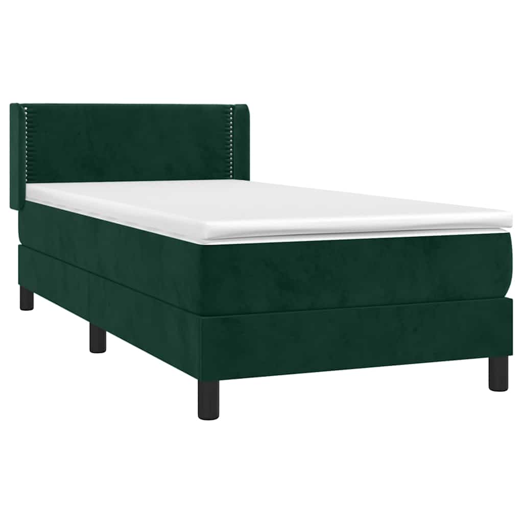 Κρεβάτι Boxspring με Στρώμα Σκούρο Πράσινο 90x200 εκ. Βελούδινο