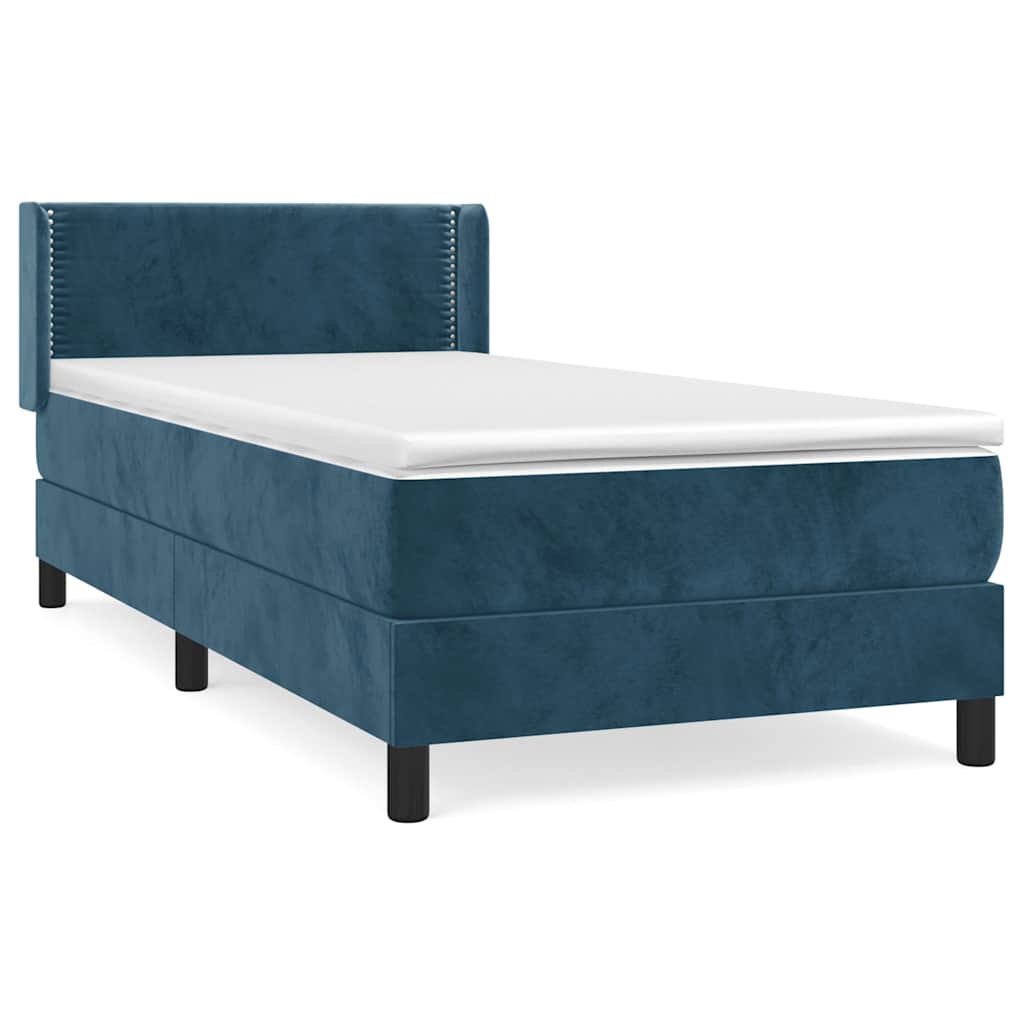Κρεβάτι Boxspring με Στρώμα Σκούρο Μπλε 90x200 εκ. Βελούδινο - Pakobazaar