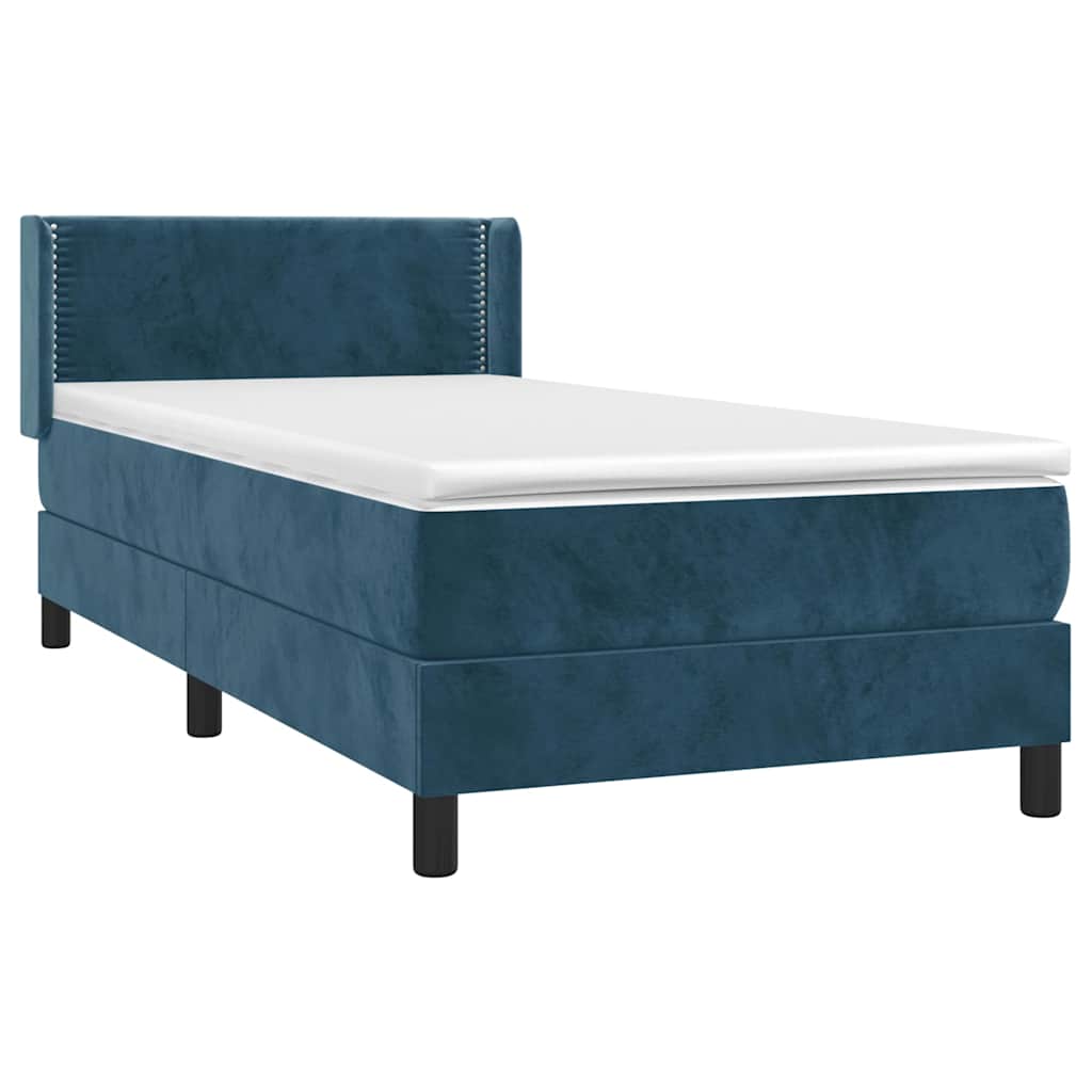 Κρεβάτι Boxspring με Στρώμα Σκούρο Μπλε 90x200 εκ. Βελούδινο - Pakobazaar