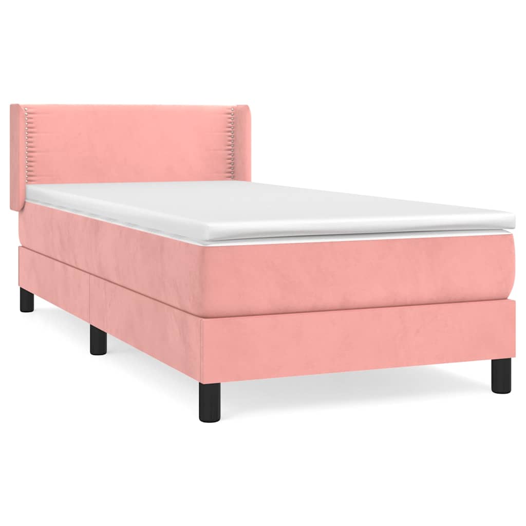 Κρεβάτι Boxspring με Στρώμα Ροζ 90x200 εκ. Βελούδινο
