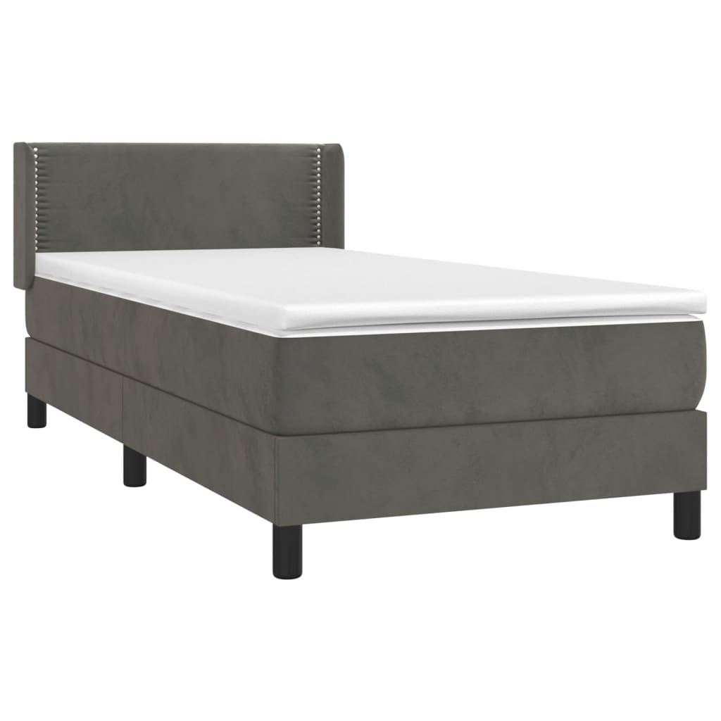 Κρεβάτι Boxspring με Στρώμα Σκούρο Γκρι 100x200 εκ. Βελούδινο