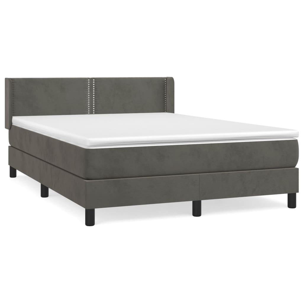 Κρεβάτι Boxspring με Στρώμα Σκούρο Γκρι 140x190 εκ. Βελούδινο