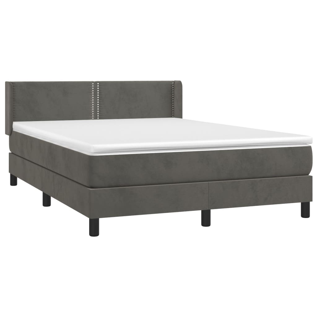 Κρεβάτι Boxspring με Στρώμα Σκούρο Γκρι 140x190 εκ. Βελούδινο