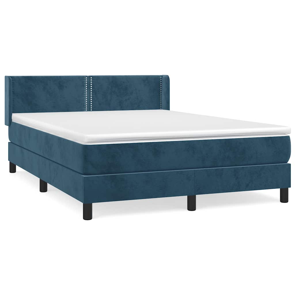 Κρεβάτι Boxspring με Στρώμα Σκούρο Μπλε 140x190 εκ. Βελούδινο