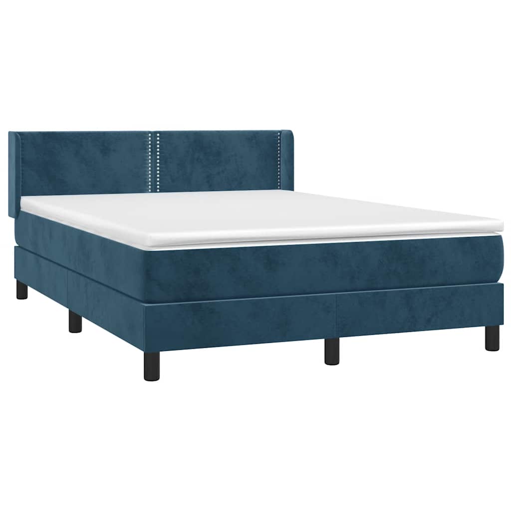 Κρεβάτι Boxspring με Στρώμα Σκούρο Μπλε 140x190 εκ. Βελούδινο