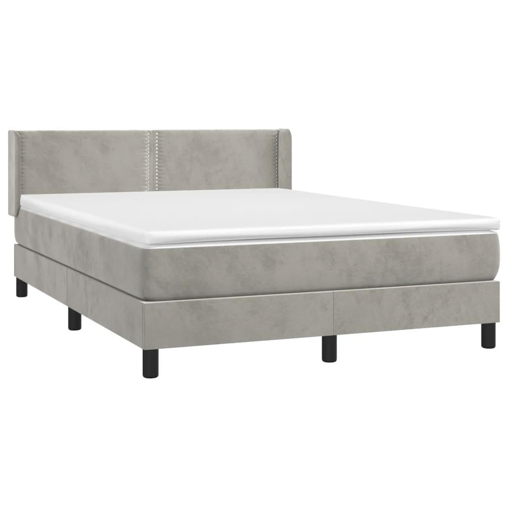 Κρεβάτι Boxspring με Στρώμα Ανοιχτό Γκρι 140x200 εκ. Βελούδινο