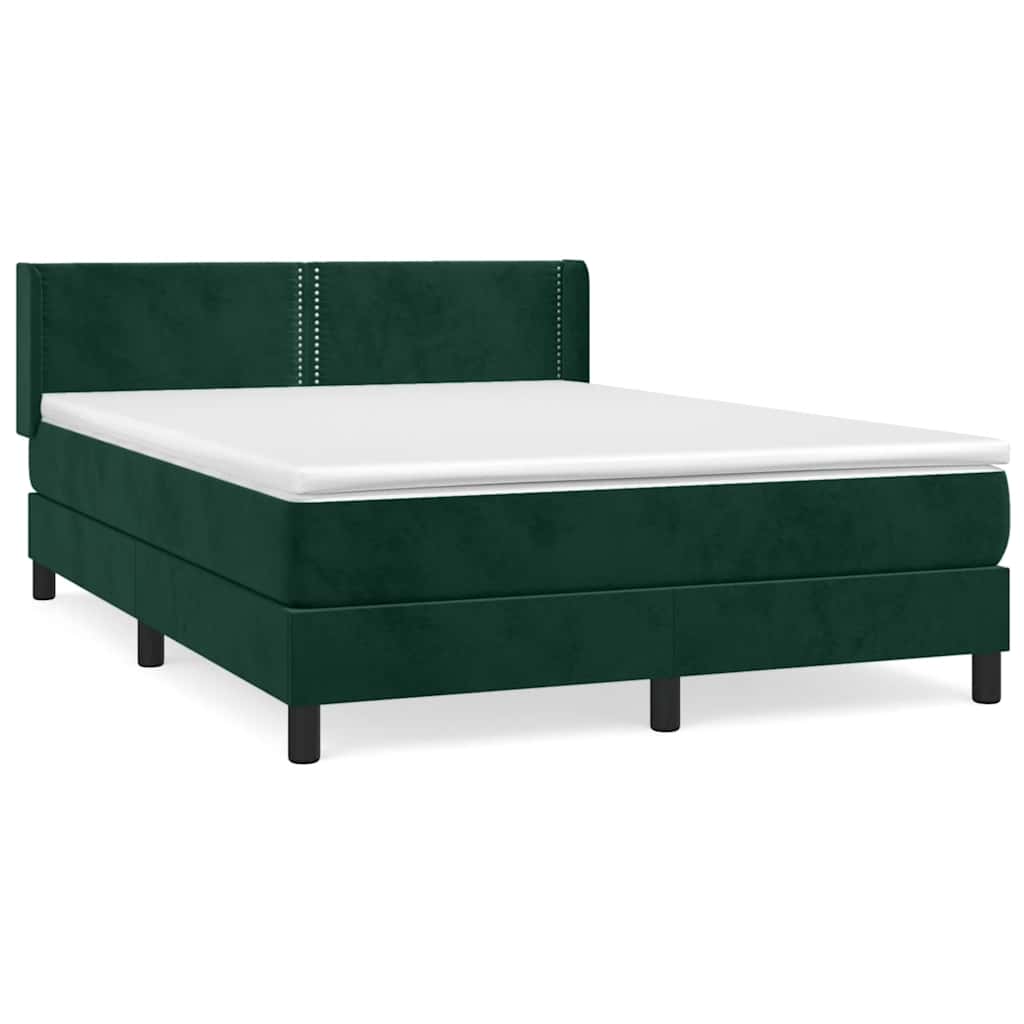Κρεβάτι Boxspring με Στρώμα Σκούρο Πράσινο 140x200εκ. Βελούδινο