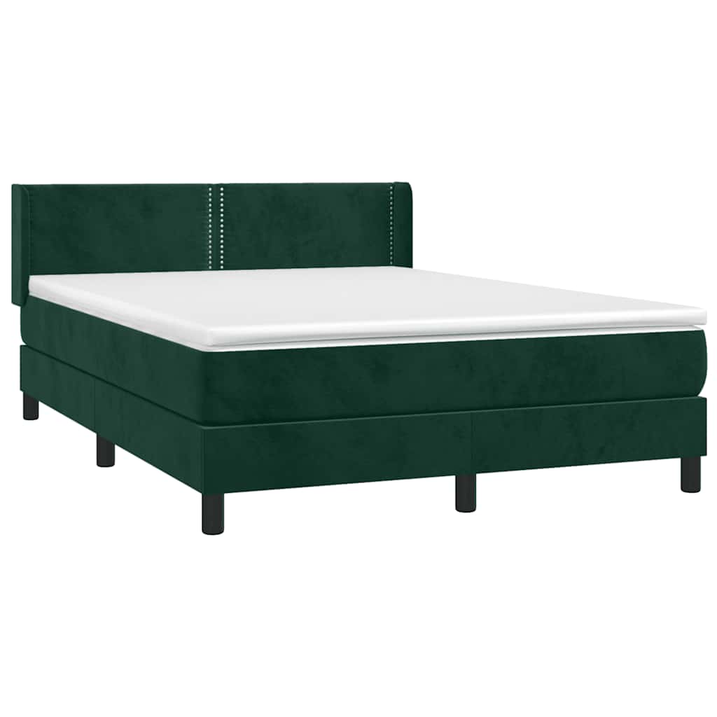 Κρεβάτι Boxspring με Στρώμα Σκούρο Πράσινο 140x200εκ. Βελούδινο