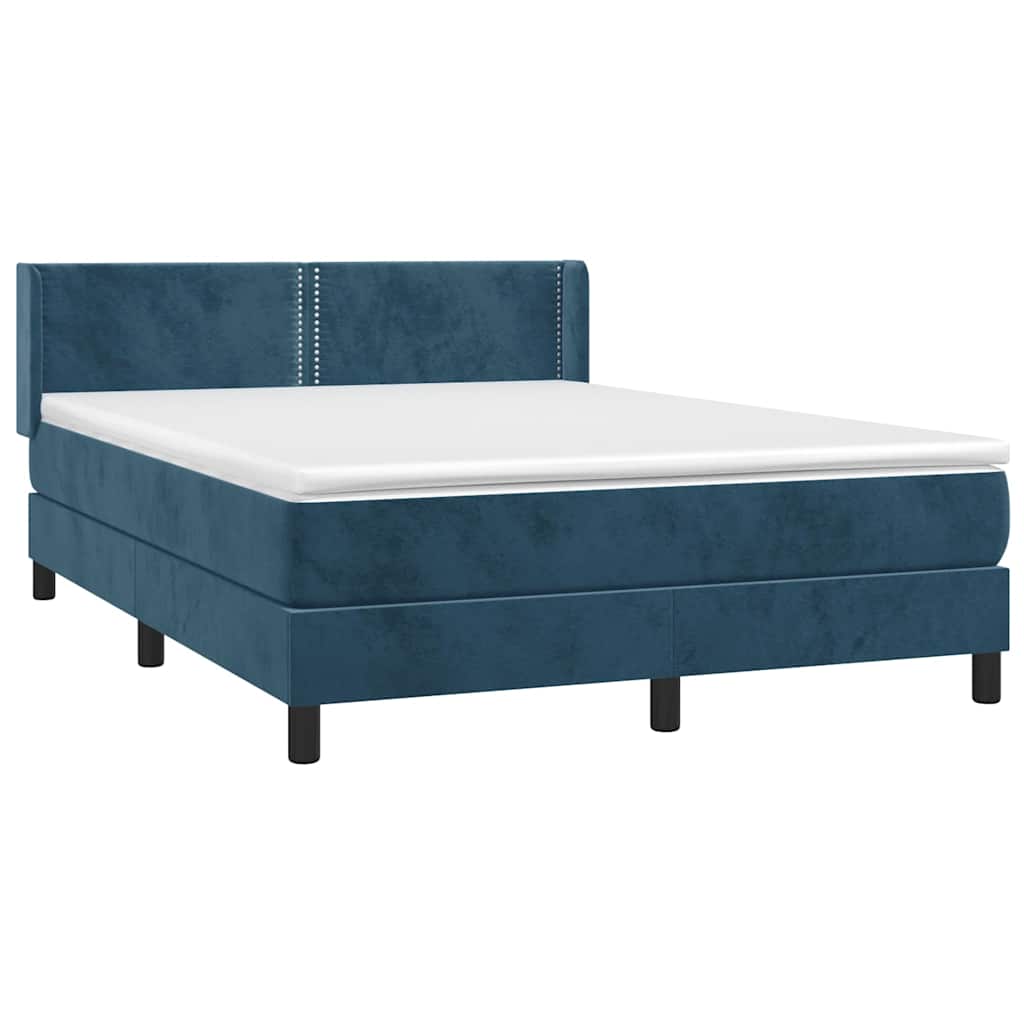 Κρεβάτι Boxspring με Στρώμα Σκούρο Μπλε 140x200 εκ. Βελούδινο - Pakobazaar