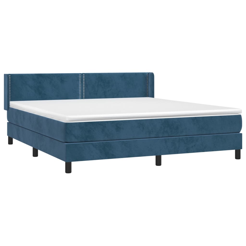 Κρεβάτι Boxspring με Στρώμα Σκούρο Μπλε 160x200 εκ. Βελούδινο