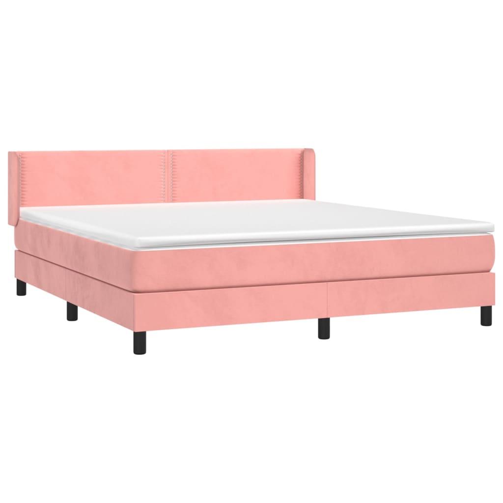 Κρεβάτι Boxspring με Στρώμα Ροζ 160x200 εκ. Βελούδινο