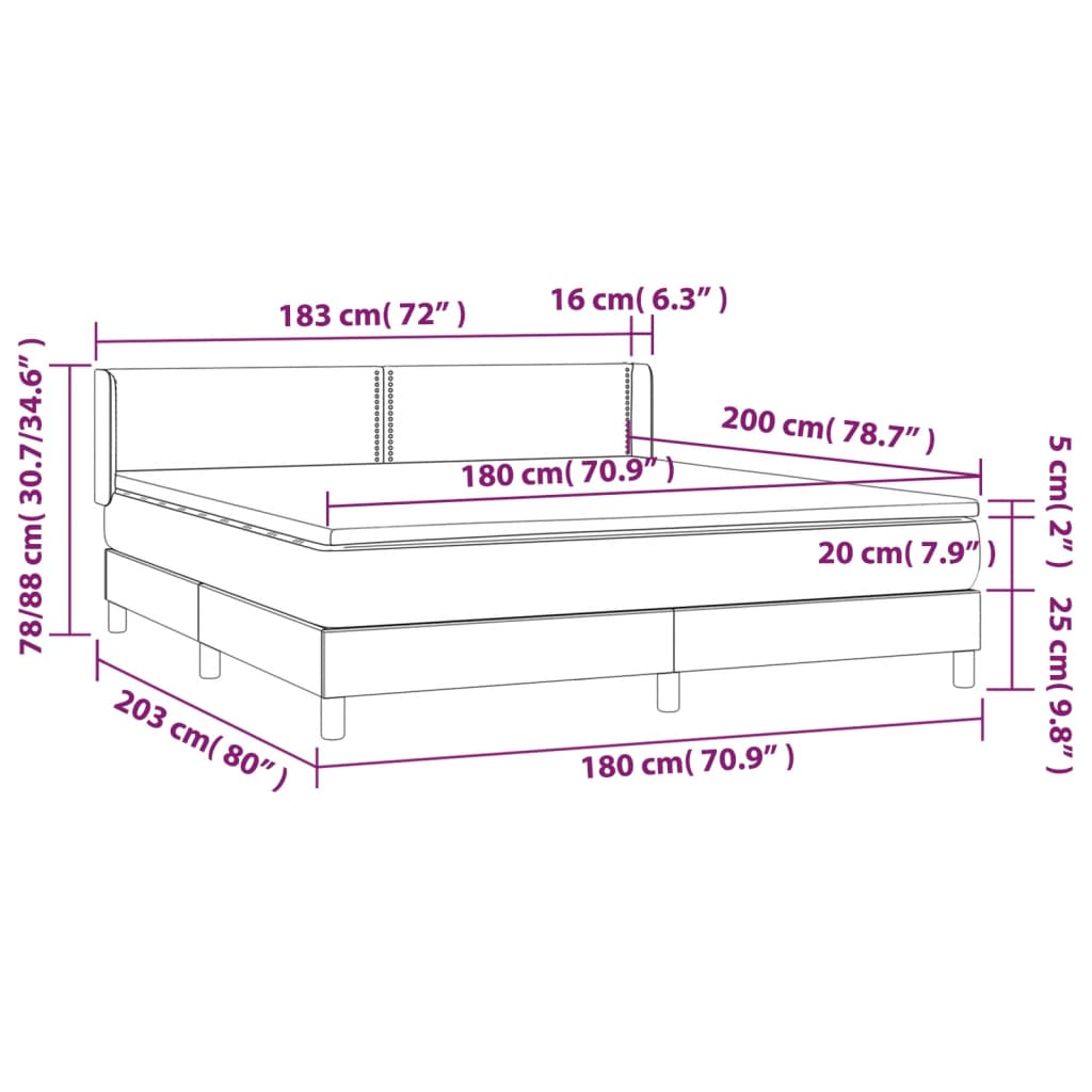 Κρεβάτι Boxspring με Στρώμα Σκούρο Μπλε 180x200 εκ. Βελούδινο