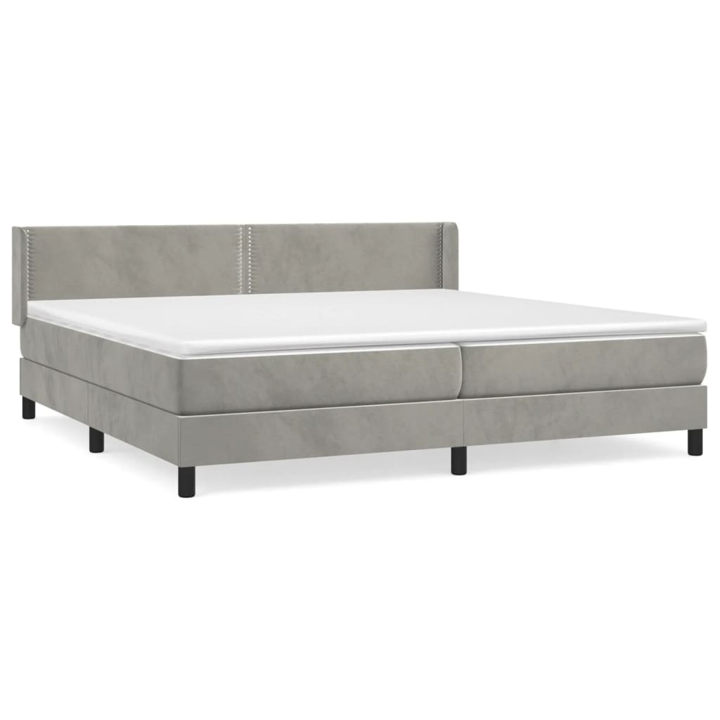 Κρεβάτι Boxspring με Στρώμα Ανοιχτό Γκρι 200x200 εκ. Βελούδινο - Pakobazaar