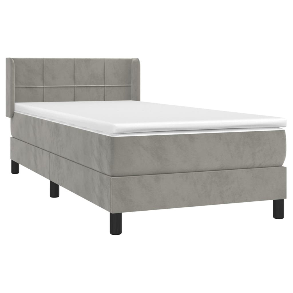 Κρεβάτι Boxspring με Στρώμα Ανοιχτό Γκρι 90x190 εκ. Βελούδινο - Pakobazaar