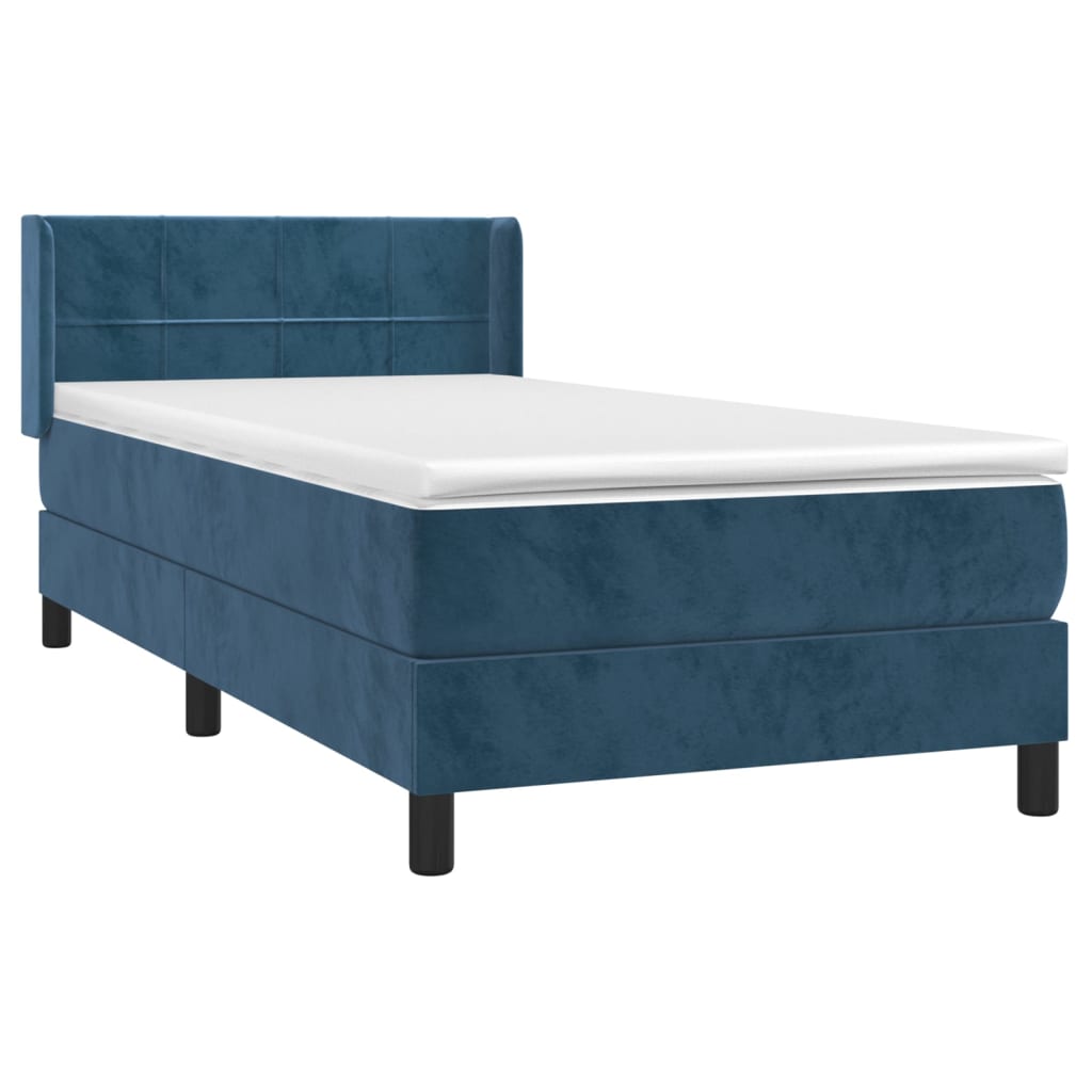 Κρεβάτι Boxspring με Στρώμα Σκούρο Μπλε 90x190 εκ. Βελούδινο