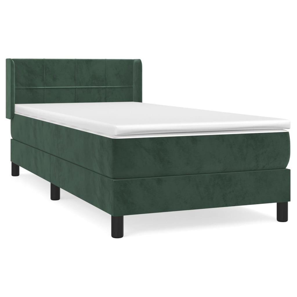 Κρεβάτι Boxspring με Στρώμα Σκούρο Πράσινο 90x200 εκ. Βελούδινο