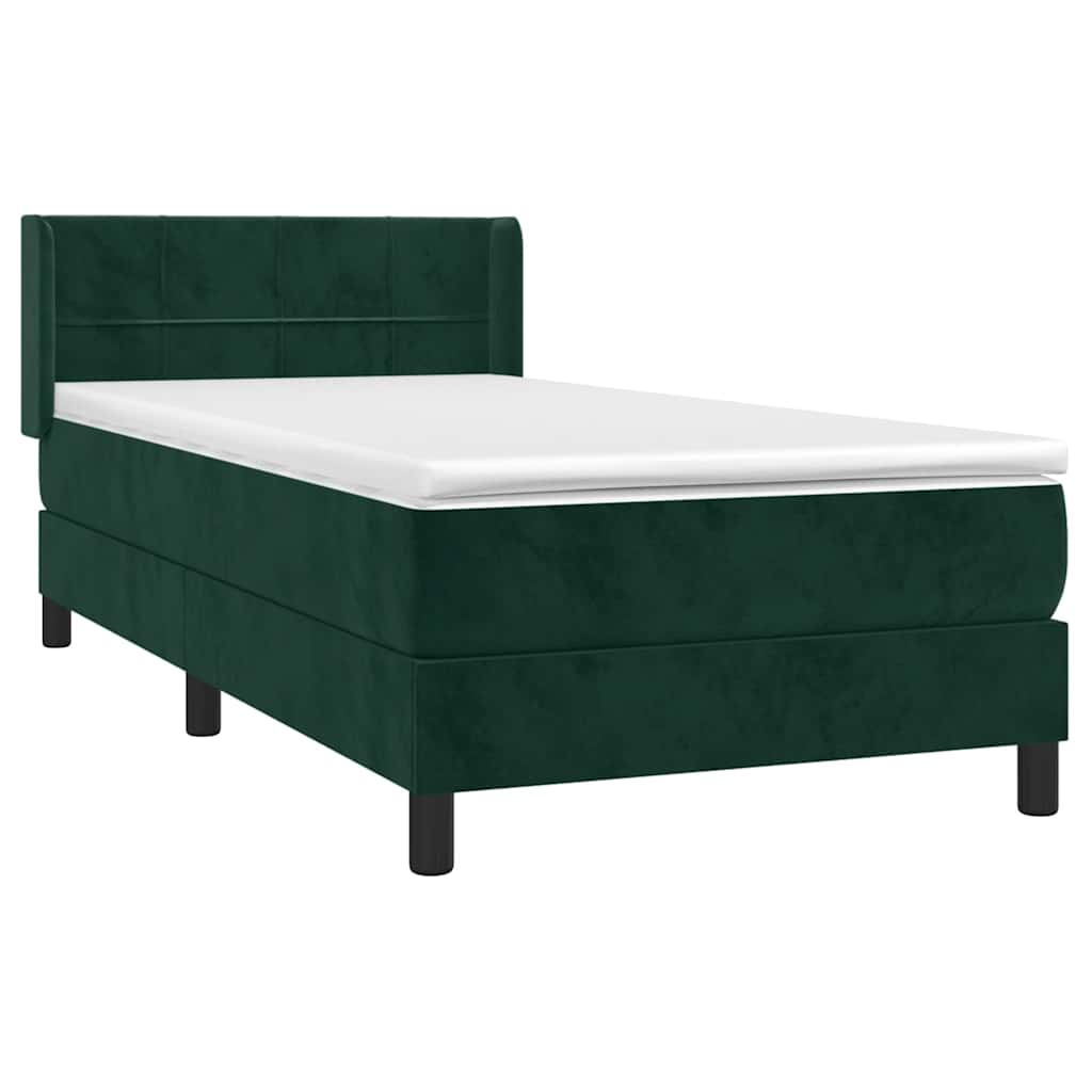 Κρεβάτι Boxspring με Στρώμα Σκούρο Πράσινο 100x200εκ. Βελούδινο - Pakobazaar